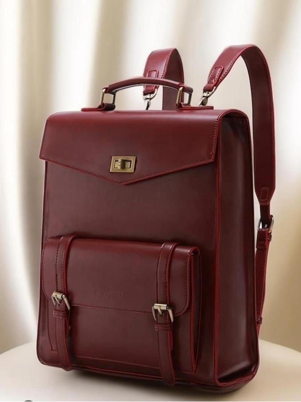 ECOSUSI Burgundy Leather Backpack Dark & Light Academia Aesthetic